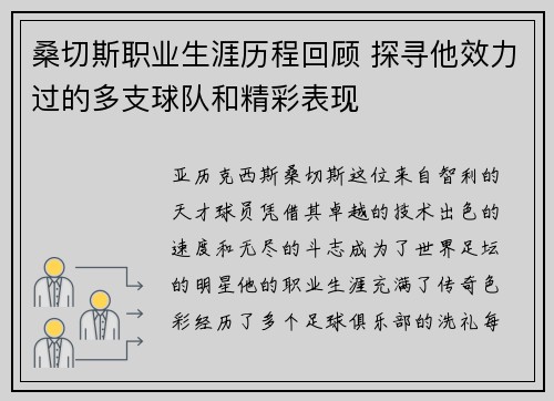 桑切斯职业生涯历程回顾 探寻他效力过的多支球队和精彩表现